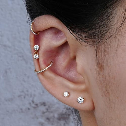 1PC ASTM F136 Titanium Mini Threadless Flat Back Stud 18G 6mm 8mm for Conch Helix Flat Tragus Labret - color: Dangle CZ - Gold