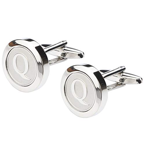 Mens Classic Stainless Steel Initial Cufflinks 26 Alphabet Initial Letter Cufflinks Business Wedding Shirts A-Z - style: Q