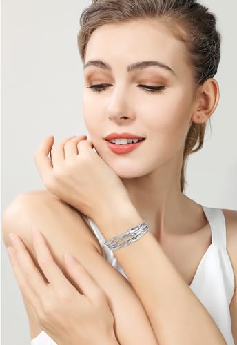 Gold Cuff Bracelet for Women Chunky Multi-layer Cross Wire Open Bracelet Hollow Wide Cuff Bracelets Adjustable Gold Open Cuff Bangle Bracelet - color: Smooth White Gold Cuff Bracelet
