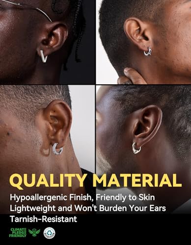 ChainsHouse Stud Earrings for Men Women,316L Stainless Steel/14K Gold/Black Plated Metal, Punk Hypoallergenic Surgical Huggie Hoop Earrings Mens Jewelry Piercing Hoop Earrings - style: F: Silver-Different Disign(4 Pairs)