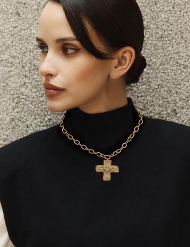 SOFYBJA Saint Benedict Necklace Drop 18K Gold Toggle Medallion Coin Cross Pendant Necklaces Religious Jewelry Catholic Gift for Women - color: Gold Cross Necklace