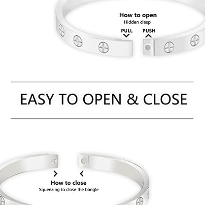 Friendship Love Bracelet for Women, 18K Gold Plated Titanium Steel Cuff - color: Silver, size: Cross 6.5''