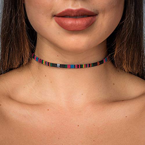 Made by Nami Boho Choker for Women and all Genders Waterproof & Adjustable Surfer Necklace Choker for Pride Parade & Hippie Festival - color: Black-Pink