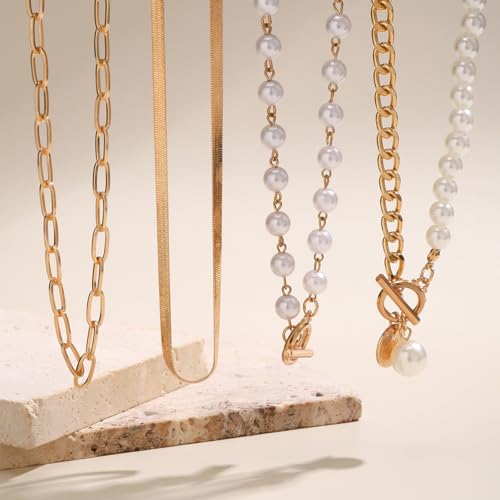 Otxas Layered Gold Necklaces for Women Non Tarnish Chunky Necklace | Stacked Necklaces for Women Heart Pendant Toggle Necklace Paperclip Chain Necklaces for Daily Wear, Party, Gift - style: Style 5