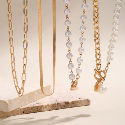Otxas Layered Gold Necklaces for Women Non Tarnish Chunky Necklace | Stacked Necklaces for Women Heart Pendant Toggle Necklace Paperclip Chain Necklaces for Daily Wear, Party, Gift - style: Style 5