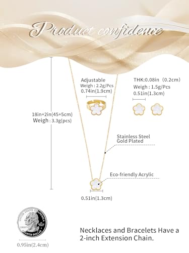 Gold Plated Stainless Steel Four Leaf Clover Necklace Earrings And Ring Jewelry Set for Women