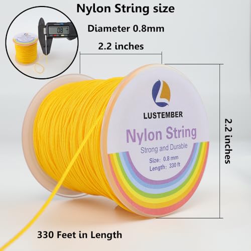 LUSTEMBER 0.8mm Nylon String, Strong Bracelet String, Durable Nylon Cord for Jewelry Making, Bracelets, Beading, Necklaces, Rattail Braiding, Kumihimo, Wind Chimes, Blinds and Handicrafts - size: Yellow