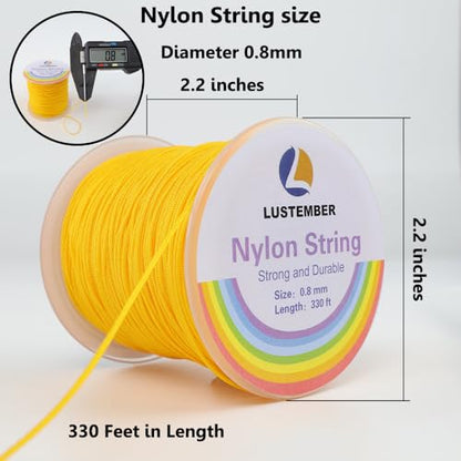 LUSTEMBER 0.8mm Nylon String, Strong Bracelet String, Durable Nylon Cord for Jewelry Making, Bracelets, Beading, Necklaces, Rattail Braiding, Kumihimo, Wind Chimes, Blinds and Handicrafts - size: Yellow