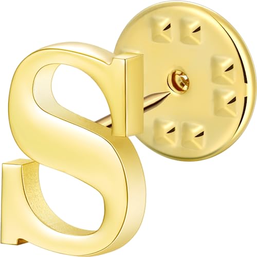 Initial Lapel Pin for Men Women, Brooch Pins for Men Suits, Metal Button Pins in 18K Gold and Silver Tone. - color: Gold-S