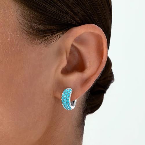 Gokeey Cubic Zirconia Hoop Earrings for Women, Sterling Silver Plated Small Huggie Hoops CZ Pave Chunky Thick Earrings Non Tarnish Hypoallergenic Lightweight Jewelry April Birthstone Gifts - color: Turquoise-Silver