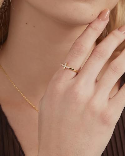 PAVOI 14K Gold Plated Cubic Zirconia Cross Ring for Women - Eternity Promise Ring for Her - Infinity Religious Wedding Band - color: Yellow Gold