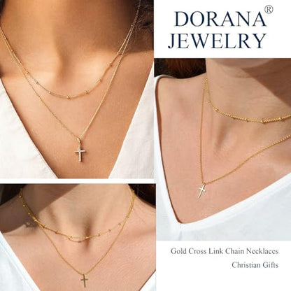 14K Gold Layered Cross Necklaces for Women,Tiny Small Sideways Cross Necklace Minimalist Christian Jewelry Gifts First Communion Confirmation Easter Stuff,2Pcs - color: Style B，classic cross
