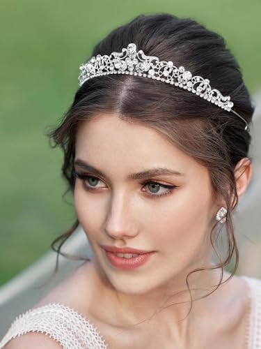 SWEETV Wedding Tiaras and Crowns, Rhinestone Bridal Crown Princess Tiara Headpieces for Women - color: Silver