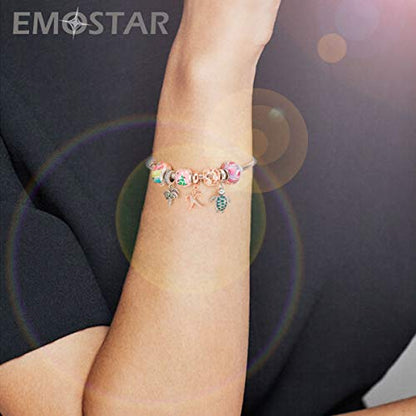 EMOSTAR Letter Charms Initial A-Z Alphabet Beads, Rose Gold 925 Sterling Silver Dangle CZ Birthstone Pendant, Gifts for European Charm Bracelet/Mothers Day/Birthday - color: Letter K