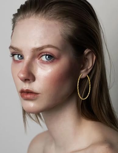4 Pairs Clip on Hoop Earrings for Women CZ Twist Fake Hoop Earring Sets Spring Hoops for Non Pierced Ears Gold Tone 30/40/50/60/70mm - size: 50mm
