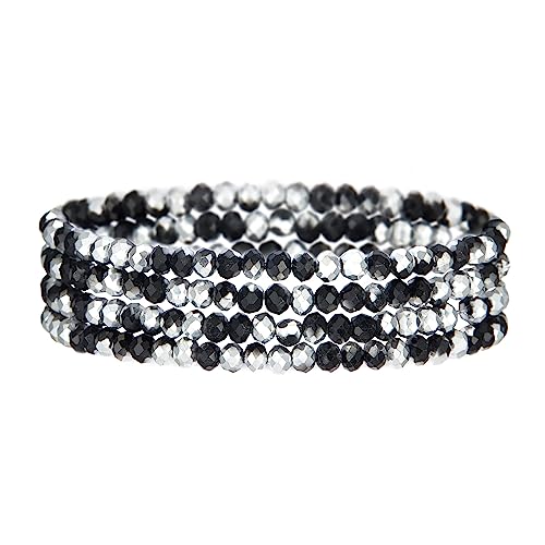 Noessla Beaded Boho Stretch Bracelet Colorful Stackable Crystal Beads Bracelets Trendy Costume Jewelry Mothers Day Gifts for Women - color: Black and Silver
