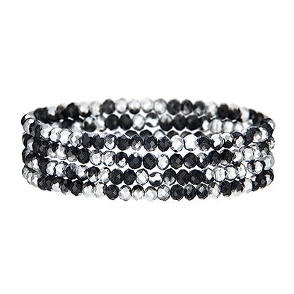 Noessla Beaded Boho Stretch Bracelet Colorful Stackable Crystal Beads Bracelets Trendy Costume Jewelry Mothers Day Gifts for Women - color: Black and Silver
