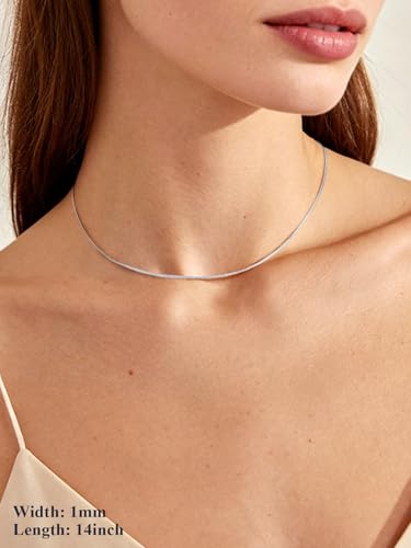 U7 Snake Necklace for Women 14K Gold Plated/Silver/Rose Gold/Black Chain Necklace Hypoallergenic, Stainless Steel Tiny Snake Chain Necklace 1/1.2/1.5/2MM, 14-30" Adjustable Minimalist Gift - color: a.Silver-1mm
