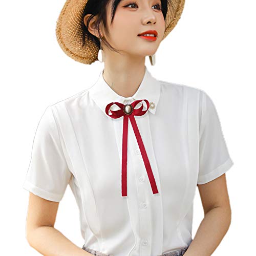 FASELE JKQBUX Women's Brooch Pin pearl Jk preppy style Pre Neck Tie Wedding Party Bow for Women Student Bow Tie accessory - color: Red