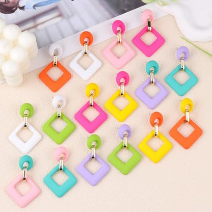 Geometric Square Earrings for Women Lightweight Colorful Color Block Acrylic Chunky Geometric Rectangle Oval Link Chain Statement Earring - style: White Orange Square