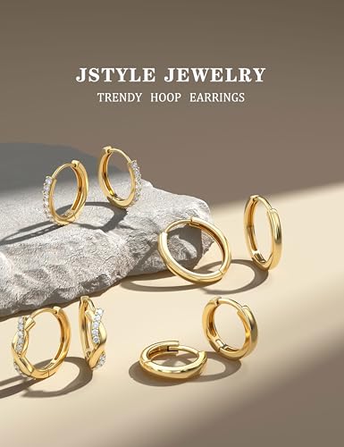 Jstyle Small Gold Hoop Earrings for Women Hypoallergenic Earring Stacks | 4 Pairs Huggie Hoop Earrings, Cartilage Earring Set for Sensitive Ears, Comfort Waterproof Earrings, Ideal Jewelry Gift - color: 14K Gold Style2