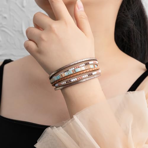 Rantanto Leather Wrap Bracelets For Women Gold Twist Lock Buckle Wrist Cuff | PU leather,Skin-friendly,Boho Stackable Wristband,Fashion Daily Jewelry,Trend Casual Party Bangle,Fit For Birthday, Holiday - color: Boho Brown