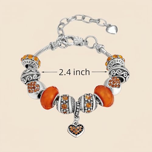 Pink Hearts Silver Plated Charm Bracelet, DIY Jewelry for Women with Beads, Charms, and Adjustable Snake Chain, Fits 7.5"+1.5" - color: Gold, size: 19cm
