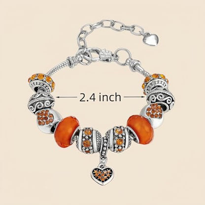 Pink Hearts Silver Plated Charm Bracelet, DIY Jewelry for Women with Beads, Charms, and Adjustable Snake Chain, Fits 7.5"+1.5" - color: Gold, size: 19cm