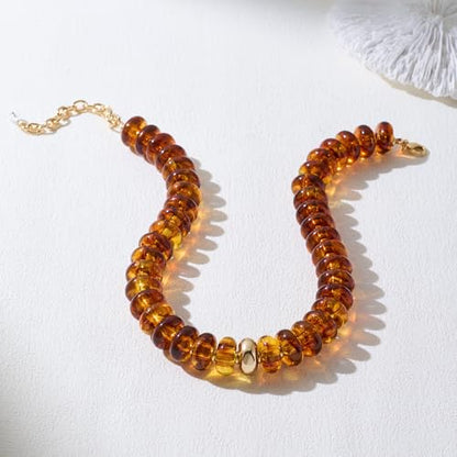 Chunky Colorful Bead Necklace Summer Fashion Statement Boho Beaded Chunky Necklace for Women Adjustable Length Lightweight Cool Suitable for Beach Vacation Daily Wear & Summer Parties - color: Amber