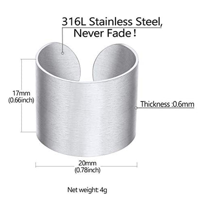 Stainless Steel Open Band Ring for Men Women 18K Gold/Black Plated Brush/Smooth Surface Rings Set Minimalist Jewelry(with Gift Box) - color: 03-Steel 17mm Brush Surface