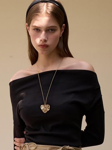 PEARLADA 18k Gold Plated Chain Long Necklace, Boho Sweater Necklace for Women, Geometric Pendant Y Necklace - color: Heart