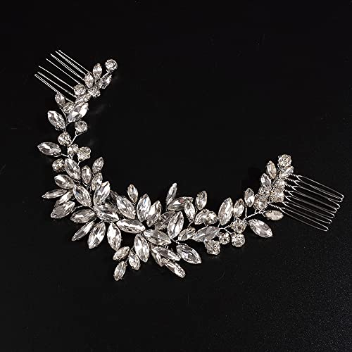 JWICOS Wedding Crystal Hair Comb Bridal Hair Comb Hair Clip Vine Headpiece Wedding Hair Accessories for Brides (Silver) - color: Silver