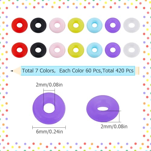 SUNNYCLUE 1 Box 420Pcs Rubber O Rings Beads Silicone O Ring Jewelry Ending Locating Silicone Reusable Spacer Beads for Jewelry Making Accessories Bracelet Necklace