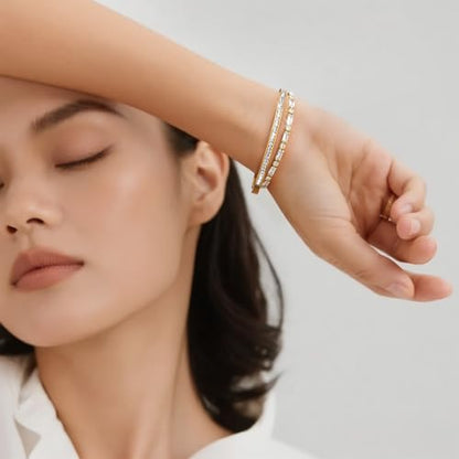Stackable Gold Bracelets for Women - 2Pcs 18K Gold Plated Cubic Zirconia Bangle Bracelet Friendship Tennis Bracelet Stack Jewelry,Party Christmas Birthday Gift for Girlfriend Sister Wife Daughter - style: Gold Set_6