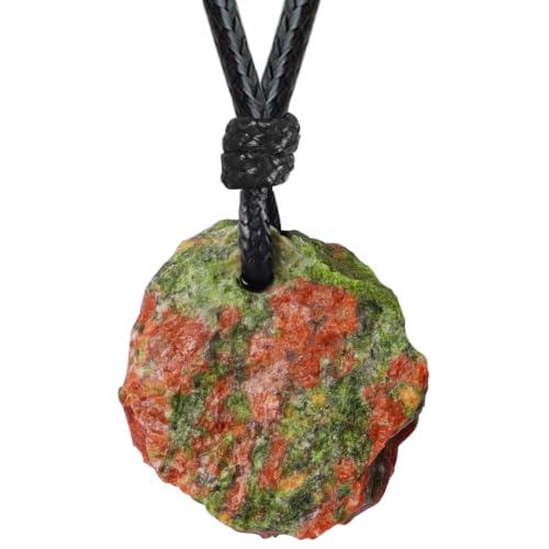 FANASY Natural Raw Crystal Necklace for Women Irregular Stone Necklaces Spiritual Gemstone Pendant with Adjustable Rope - color: Unakite