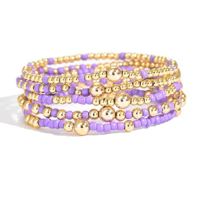 LOTSOF Bohemia Multilayer Beaded Bracelet Set, Turquoise Resin Colorful Surfer Heishi Style Elastic Spring Clasp Friendship Elastic Wristbands Summer Beach Boho Vacation Jewelry - color: Purple
