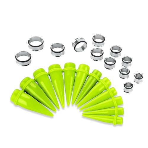 24PC Ear Gauge Stretching Kit Acrylic Tapers and Surgical Steel Tunnels Plugs 00G-20MM Gauge Stretching Kit - color: NG-Silver