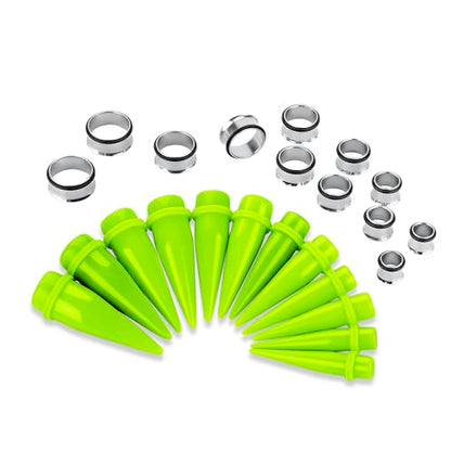 24PC Ear Gauge Stretching Kit Acrylic Tapers and Surgical Steel Tunnels Plugs 00G-20MM Gauge Stretching Kit - color: NG-Silver