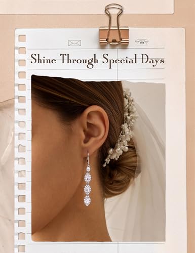 PATISORNA 925 Sterling Silver Dangle Earrings for Women Trendy Hypoallergenic White Gold Plated Leverback Drop Earrings Long Lightweight Statement Earring for Wedding Brides - color: Teardrop