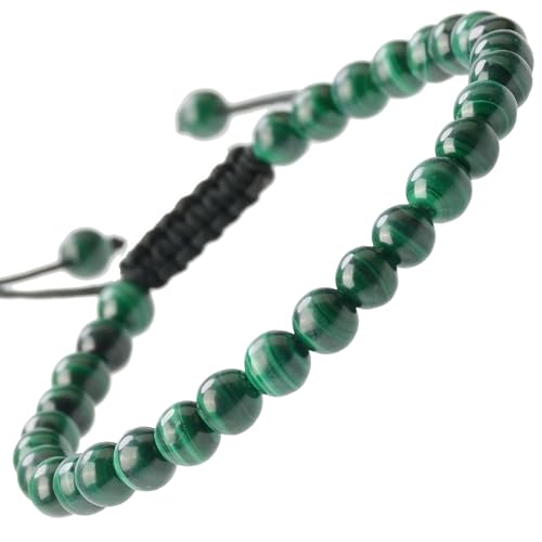 MASSIVE BEADS Natural Healing Power Gemstone Crystal Beads Unisex Adjustable Macrame Bracelets - color: Natural Malachite, size: 6mm