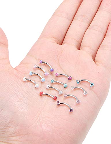 Jenxnjsjo 16g 8/10mm Eyebrow/Rook/Snug/Vertical-Labret/VCH/Snake-Eyes/Anti-Tragus/Cartilage/Daith/Belly-Button/Bridge/Hood/Surface Curved Barbell Piercing Jewelry for Women Men - color: Opal-P / Turquoise-P / CZ-P, size: 8mm