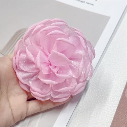 9cm Wedding Fabric Flower Brooch Pin Hair Clip for Women Men Elegant Big Camellia Rose Floral Brooches Lapel Pins Dainty Holiday Party Costume Dress Accessories Jewelry - color: Fushia