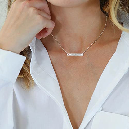 ChicSilver Customizable Vertical Bar Pendant Necklace 925 Sterling Silver Y Necklace Simple Fashion Jewelry Gifts for Women - style: F. 5mm Horizontal Bar-Silver Birthstone Engraving