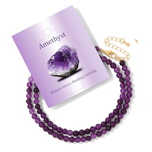 Turquoise Natural Stone Necklace for Women 4mm Handmade Crystal Choker Bead Necklace Gemstone Necklace Healing Crystal Jewelry for Women - color: Amethyst, size: 4mm