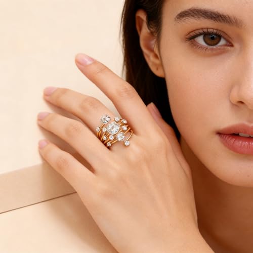 Big Geometric Cube Crystal Ring for Women Statement Geometry Rhinestone Open Rings Crystal Rhinestone Cocktail Ring CZ Fashion Classic Party Wedding Jewelry - color: White