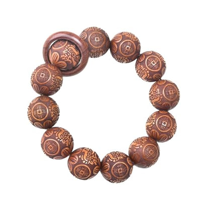 Natural Wooden Bracelet Adult Spring Bracelet Bead Dia. 0.8 inch 12 Beads 1pc - style: AnimalEngrave