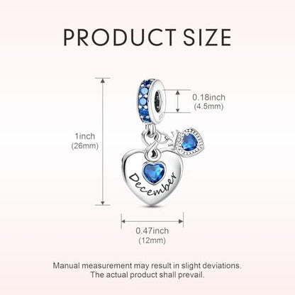 BLUELUNE Birthstone Charms, 925 Sterling Silver Dangle Charm with 5A Cubic Zirconia for Bracelets or Necklaces, Birthday, Mother's Day Present for Women - color: December