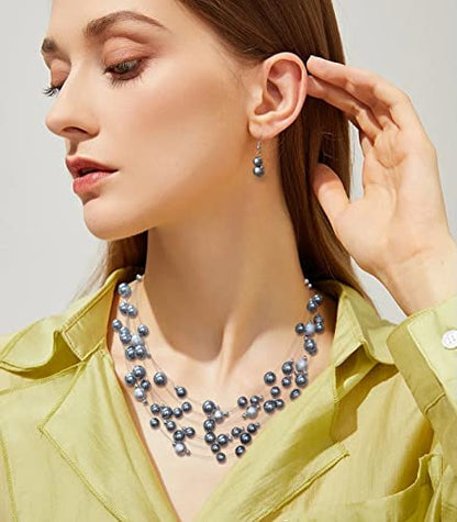 FULU AUTUMN Layered Pearl Necklace Multi-strand Pearl Choker Necklaces for Women Beaded jewelry for Wedding Parties - color: 37-Grey