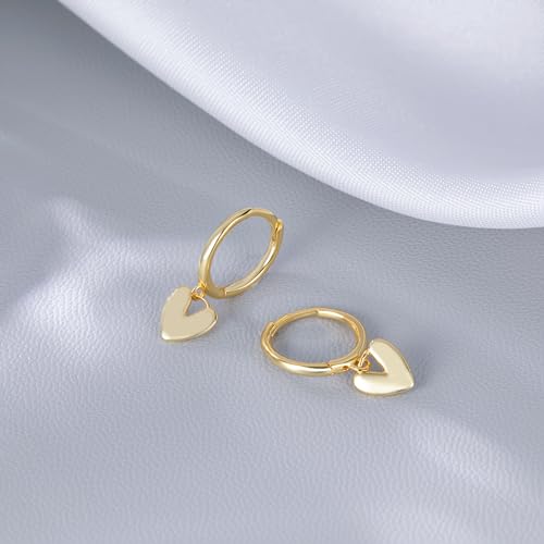 Reffeer Solid 925 Sterling Silver Small Love Heart Drop Earrings Hoop for Women Teen Girls Heart Hoop Earrings Huggie - color: B-Yellow