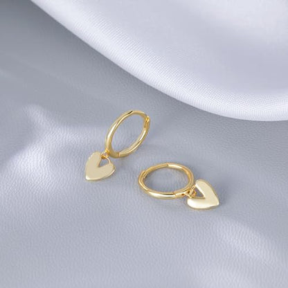 Reffeer Solid 925 Sterling Silver Small Love Heart Drop Earrings Hoop for Women Teen Girls Heart Hoop Earrings Huggie - color: B-Yellow